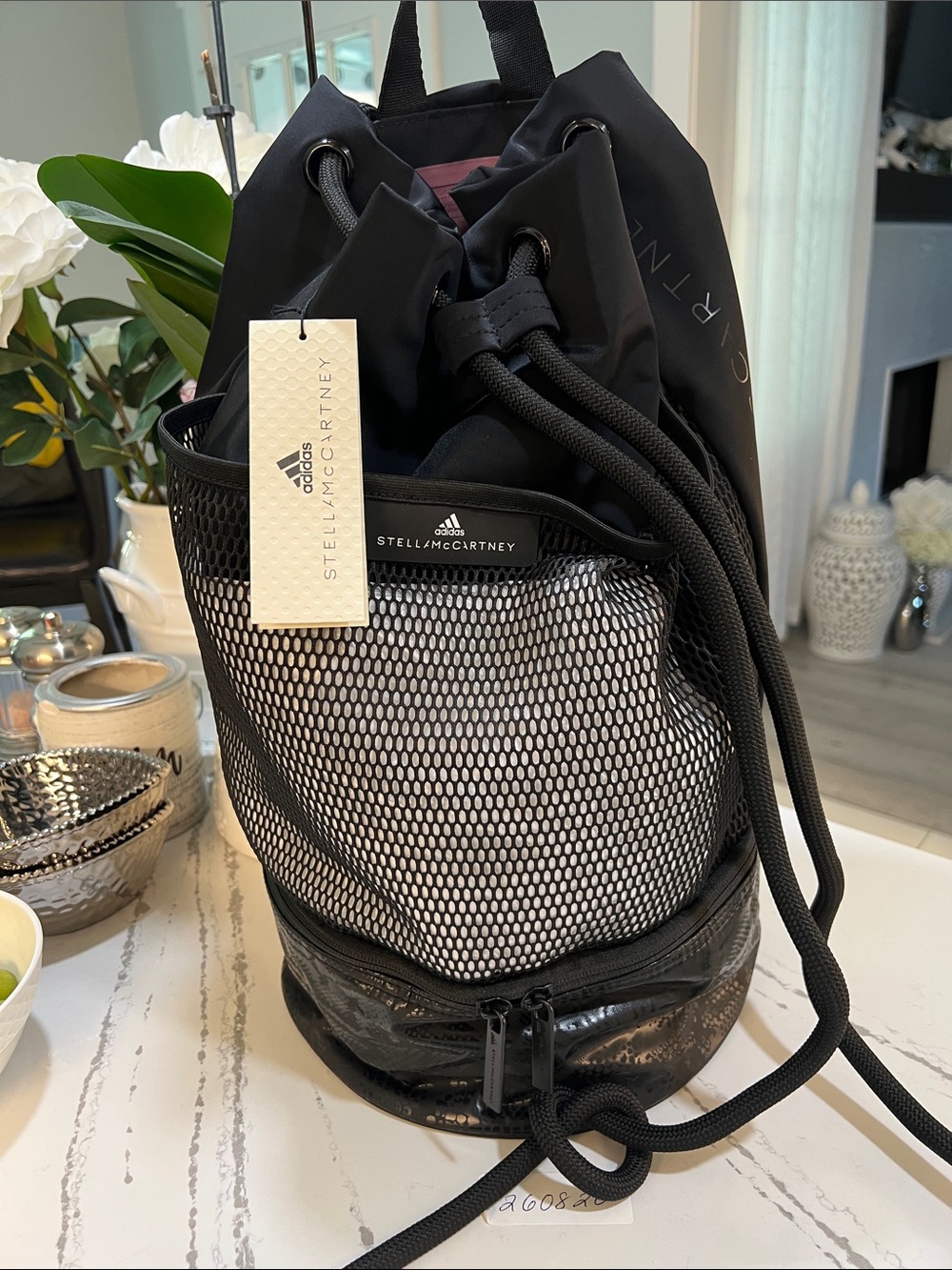 Adidas by Stella McCartney Black Mesh Drawstring Backpack Boxing Gymsack